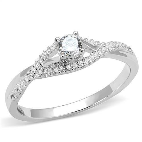 3W1390 - Rhodium 925 Sterling Silver Ring with AAA Grade CZ  in Clear