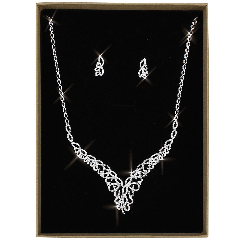 3W1414 - Rhodium Brass Jewelry Sets with AAA Grade CZ  in Clear