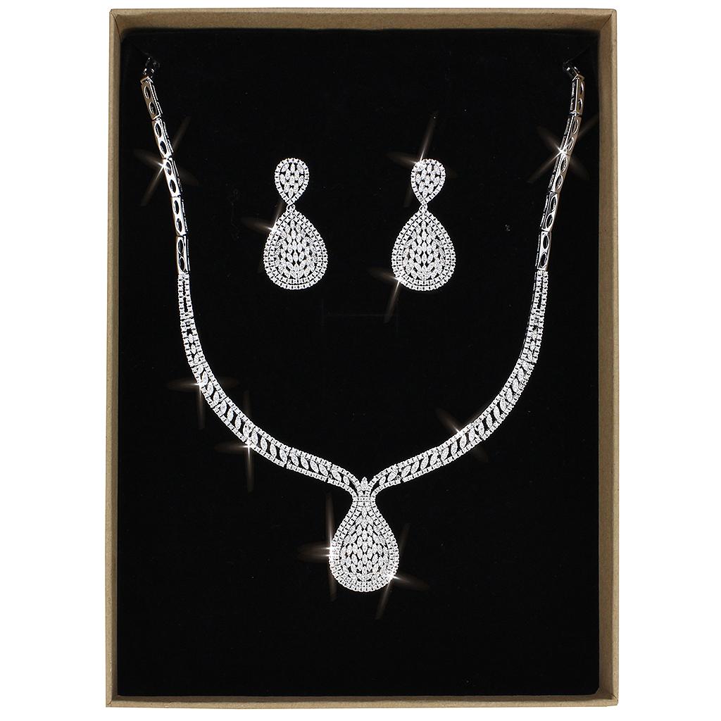 3W1417 - Rhodium Brass Jewelry Sets with AAA Grade CZ  in Clear