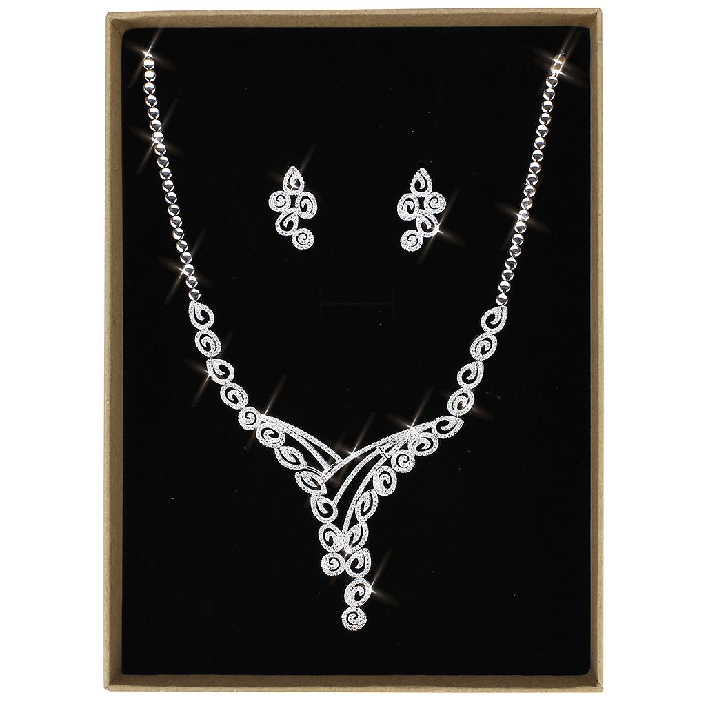 3W1419 - Rhodium Brass Jewelry Sets with AAA Grade CZ  in Clear