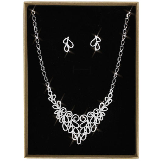 3W1426 - Rhodium Brass Jewelry Sets with AAA Grade CZ  in Clear