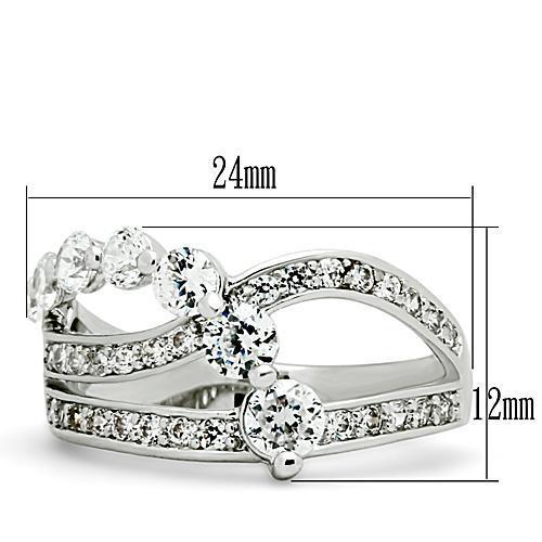 3W142 - Rhodium Brass Ring with AAA Grade CZ  in Clear