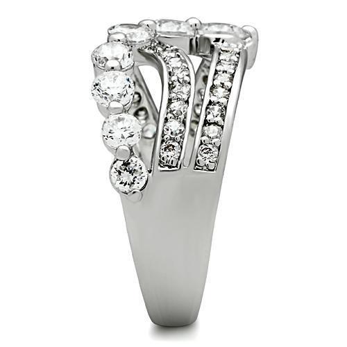 3W142 - Rhodium Brass Ring with AAA Grade CZ  in Clear