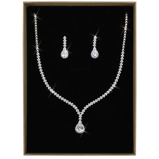3W1430 - Rhodium Brass Jewelry Sets with AAA Grade CZ  in Clear
