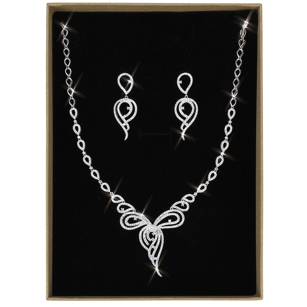 3W1431 - Rhodium Brass Jewelry Sets with AAA Grade CZ  in Clear