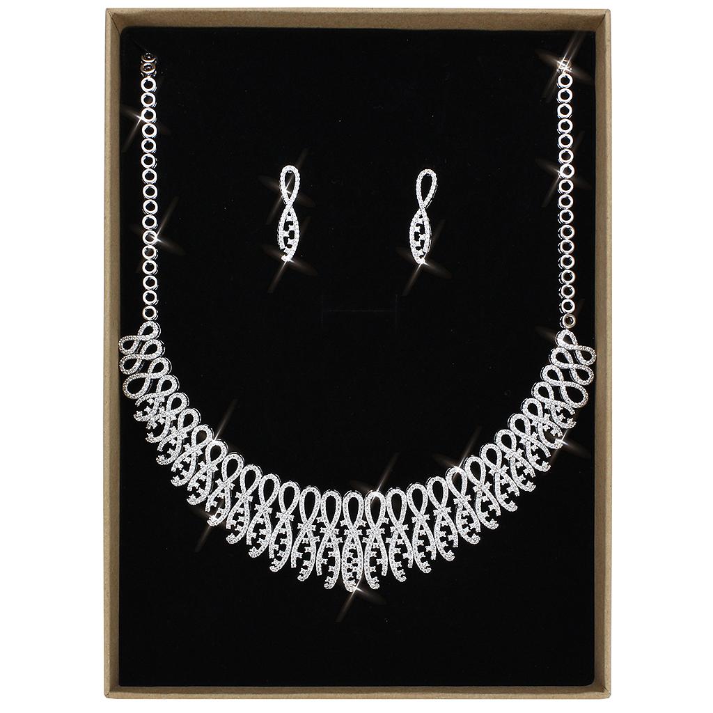 3W1432 - Rhodium Brass Jewelry Sets with AAA Grade CZ  in Clear