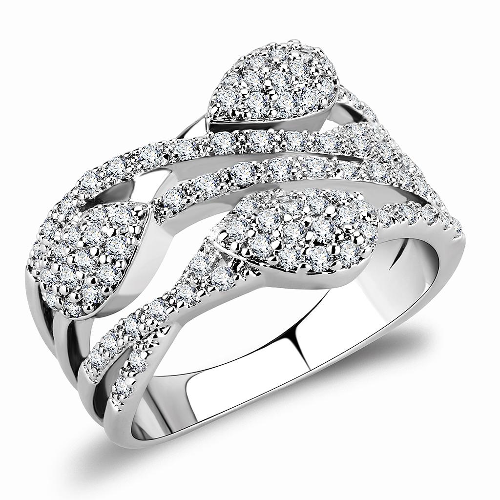 3W1446 - Rhodium Brass Ring with AAA Grade CZ  in Clear