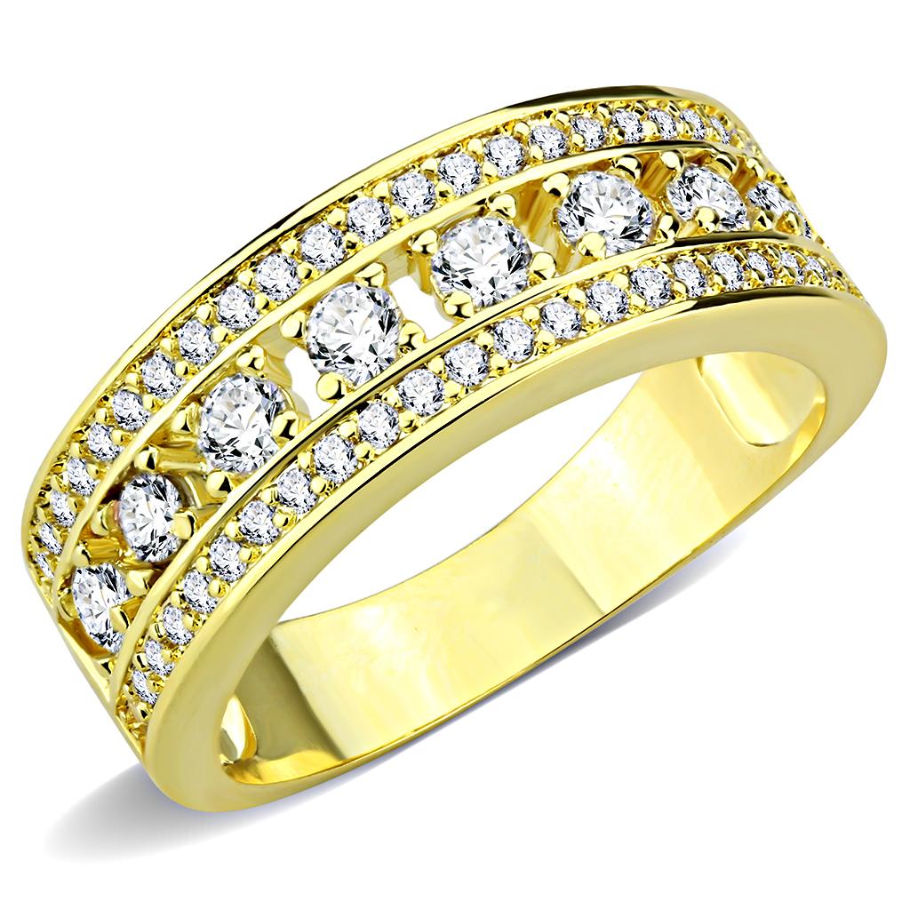 3W1459 - Gold Brass Ring with AAA Grade CZ  in Clear