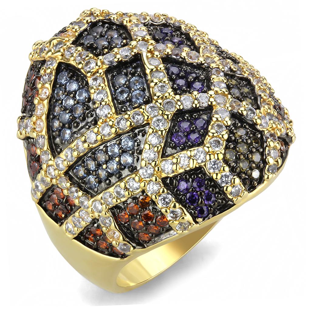 3W1461 - Gold+Ruthenium Brass Ring with AAA Grade CZ  in Multi Color