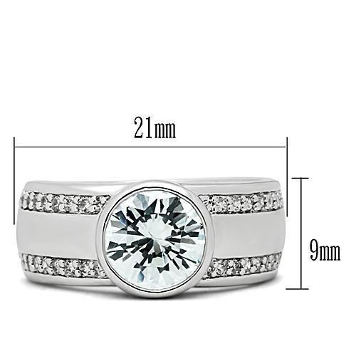 3W147 - Rhodium Brass Ring with AAA Grade CZ  in Clear