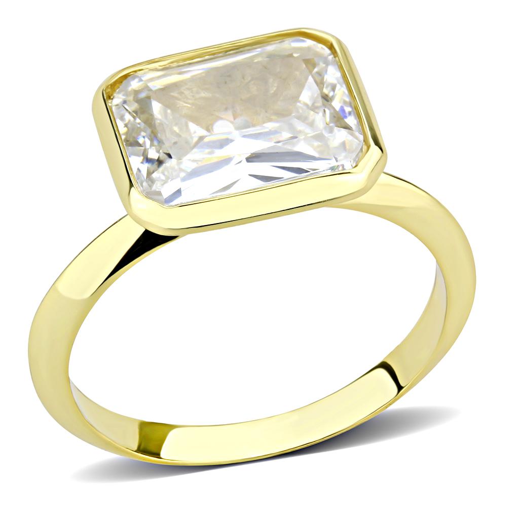 3W1483 - Gold Brass Ring with AAA Grade CZ  in Clear