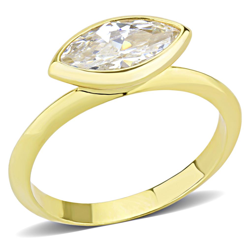 3W1484 - Gold Brass Ring with AAA Grade CZ  in Clear