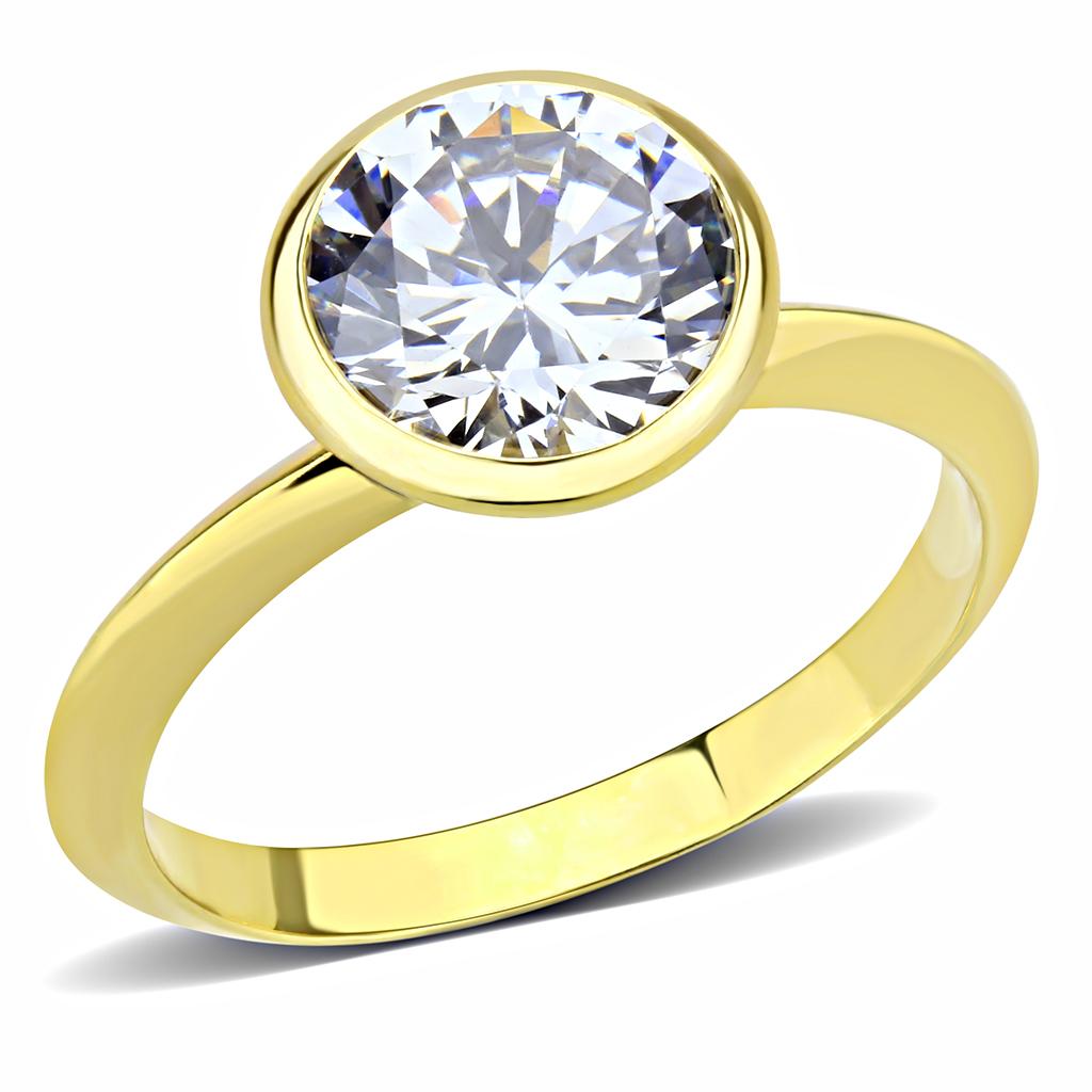 3W1485 - Gold Brass Ring with AAA Grade CZ  in Clear