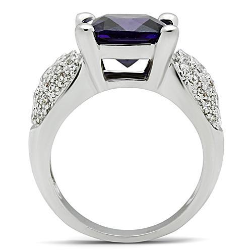 3W148 - Rhodium Brass Ring with AAA Grade CZ  in Amethyst