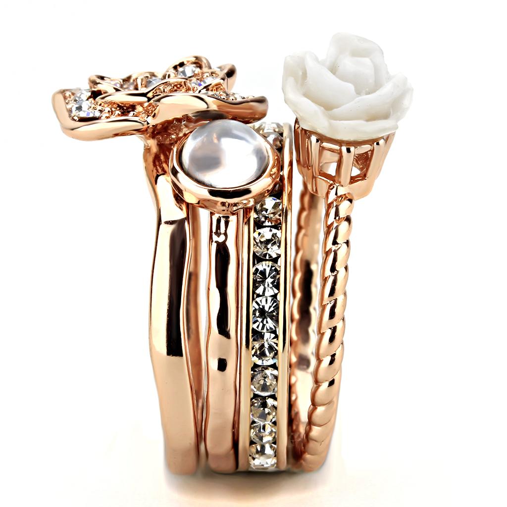 3W1490 - Rose Gold Brass Ring with Synthetic Synthetic Stone in White