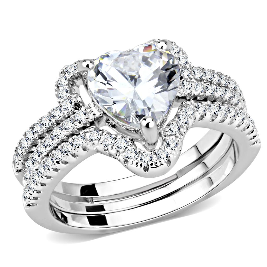 3W1504 - Rhodium Brass Ring with AAA Grade CZ  in Clear