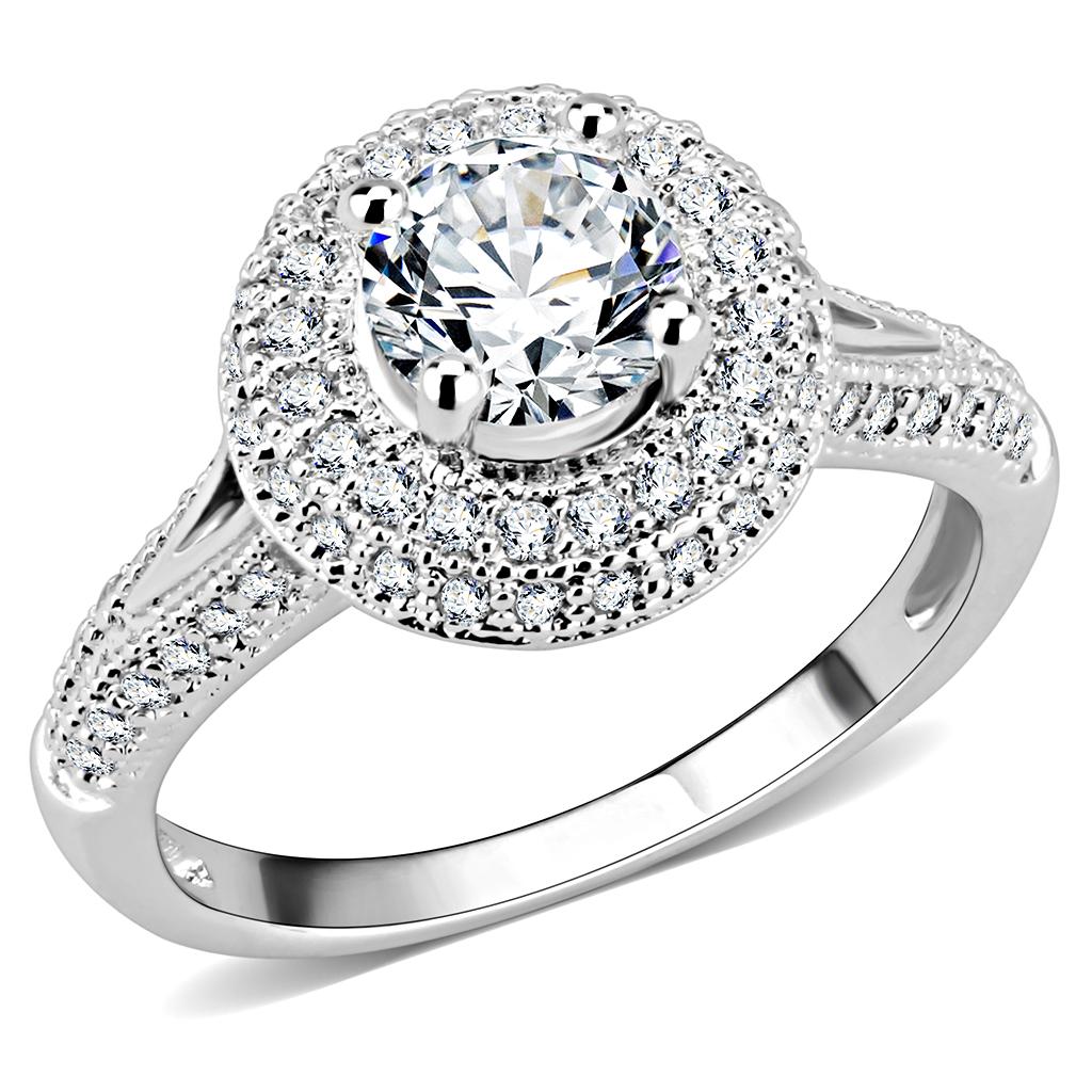 3W1506 - Rhodium Brass Ring with AAA Grade CZ  in Clear