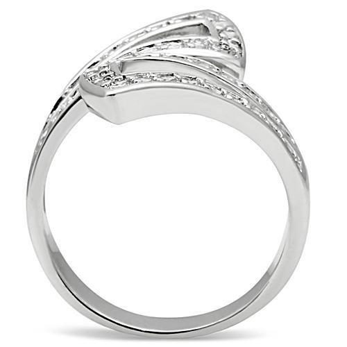 3W150 - Rhodium Brass Ring with AAA Grade CZ  in Clear