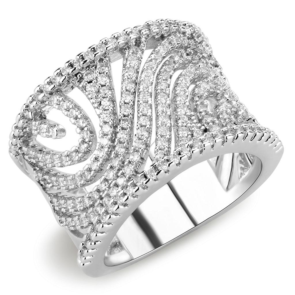 3W1548 - Rhodium Brass Ring with AAA Grade CZ  in Clear