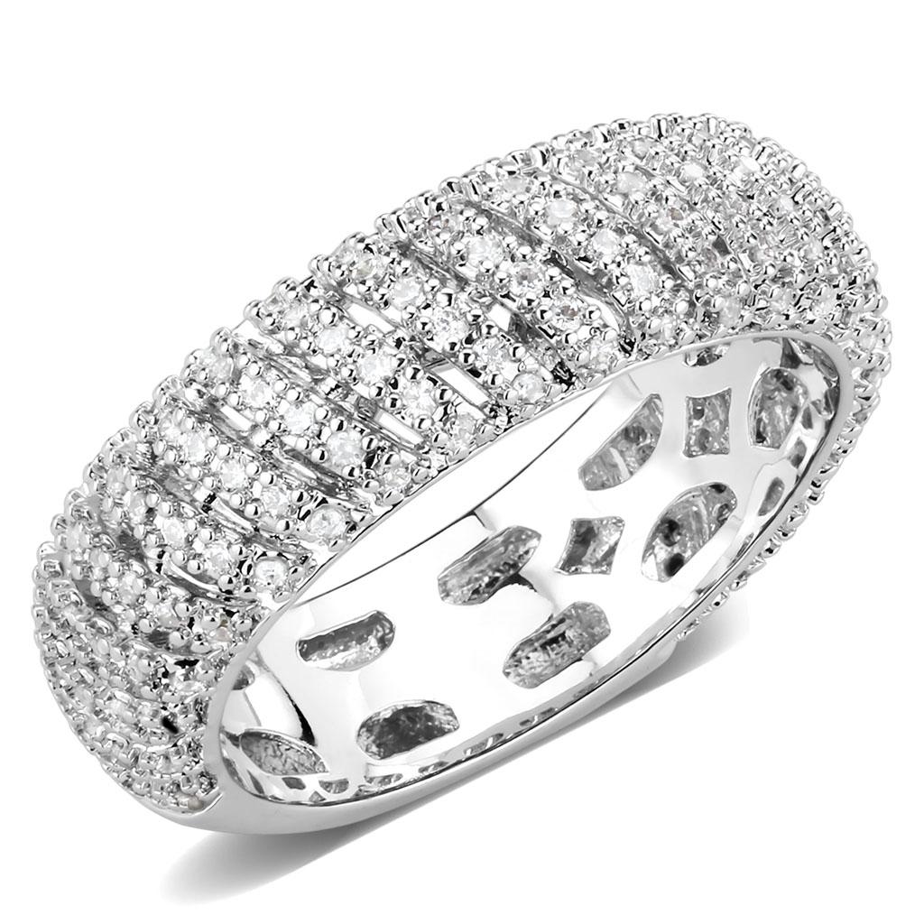 3W1550 - Rhodium Brass Ring with AAA Grade CZ  in Clear