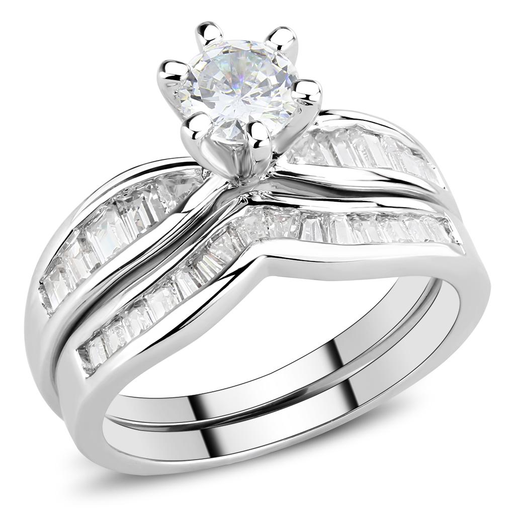 3W1552 - Rhodium Brass Ring with AAA Grade CZ  in Clear