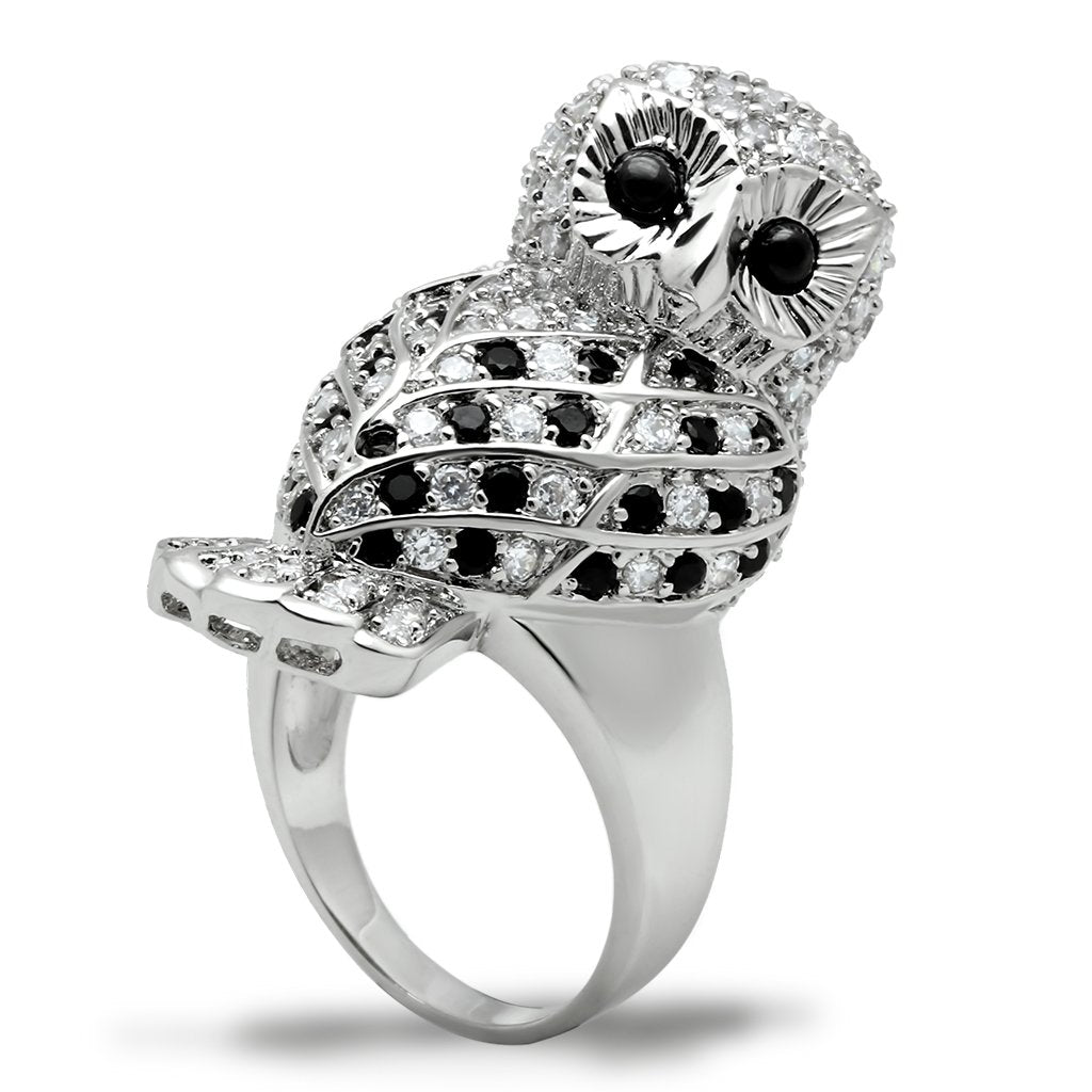 3W155 - Rhodium Brass Ring with AAA Grade CZ  in Jet