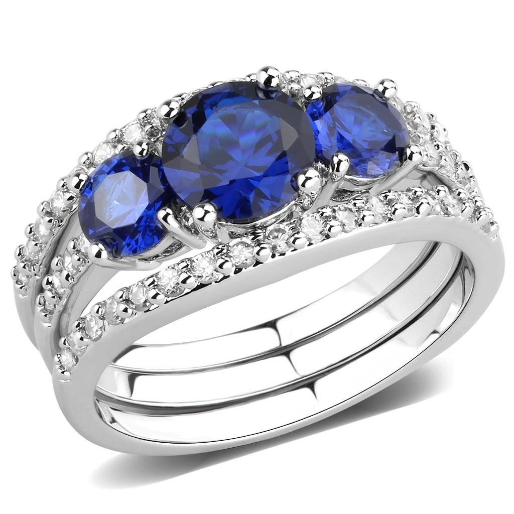 3W1566 - Rhodium Brass Ring with Synthetic Spinel in London Blue