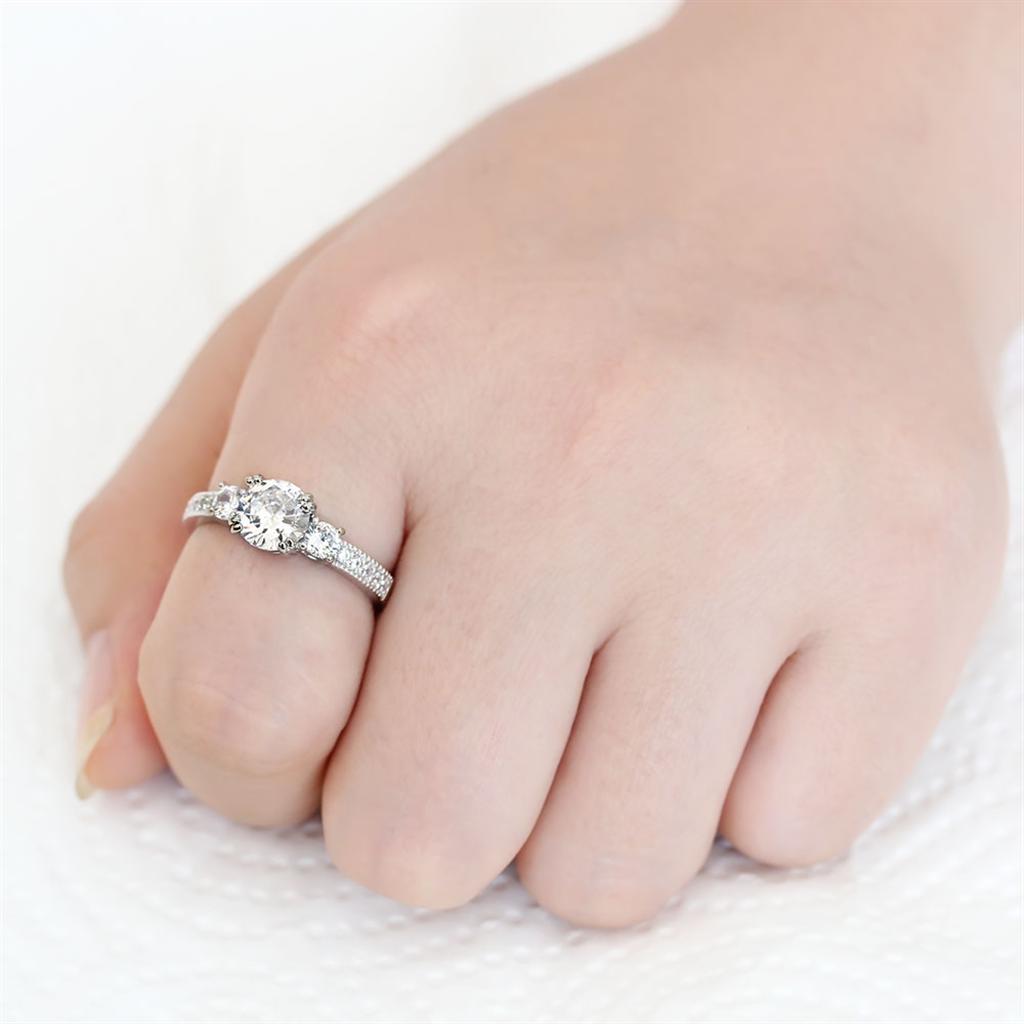 3W1571 - Rhodium Brass Ring with AAA Grade CZ  in Clear