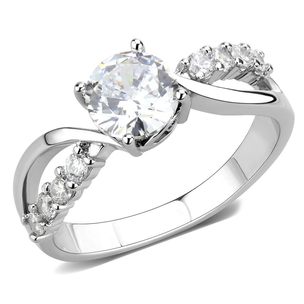 3W1574 - Rhodium Brass Ring with AAA Grade CZ  in Clear