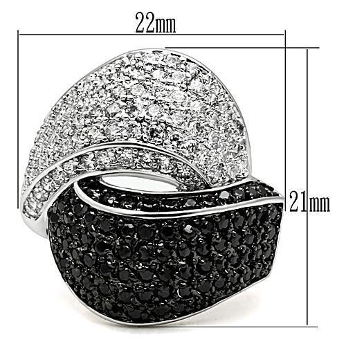 3W157 - Rhodium + Ruthenium Brass Ring with AAA Grade CZ  in Jet