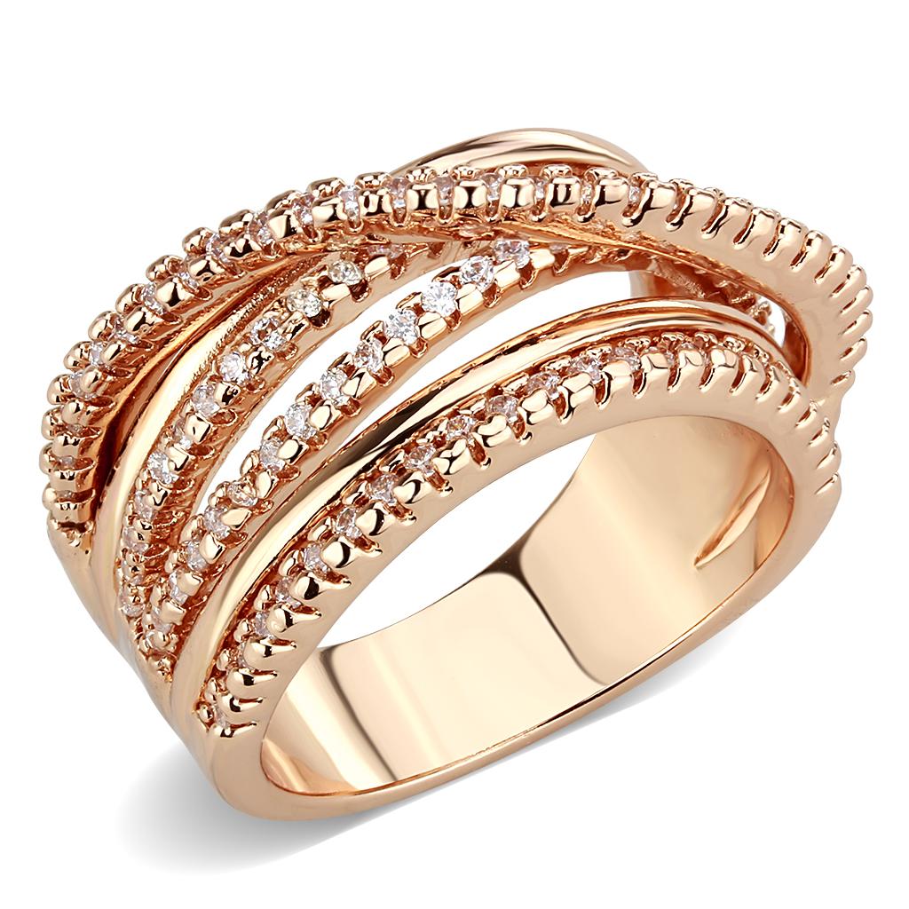 3W1586 - Rose Gold Brass Ring with AAA Grade CZ  in Clear