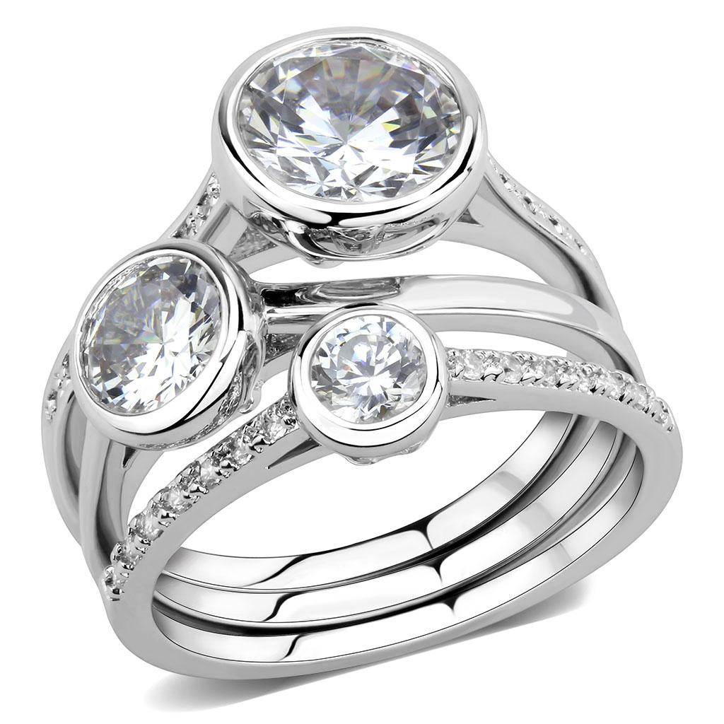 3W1590 - Rhodium Brass Ring with AAA Grade CZ  in Clear