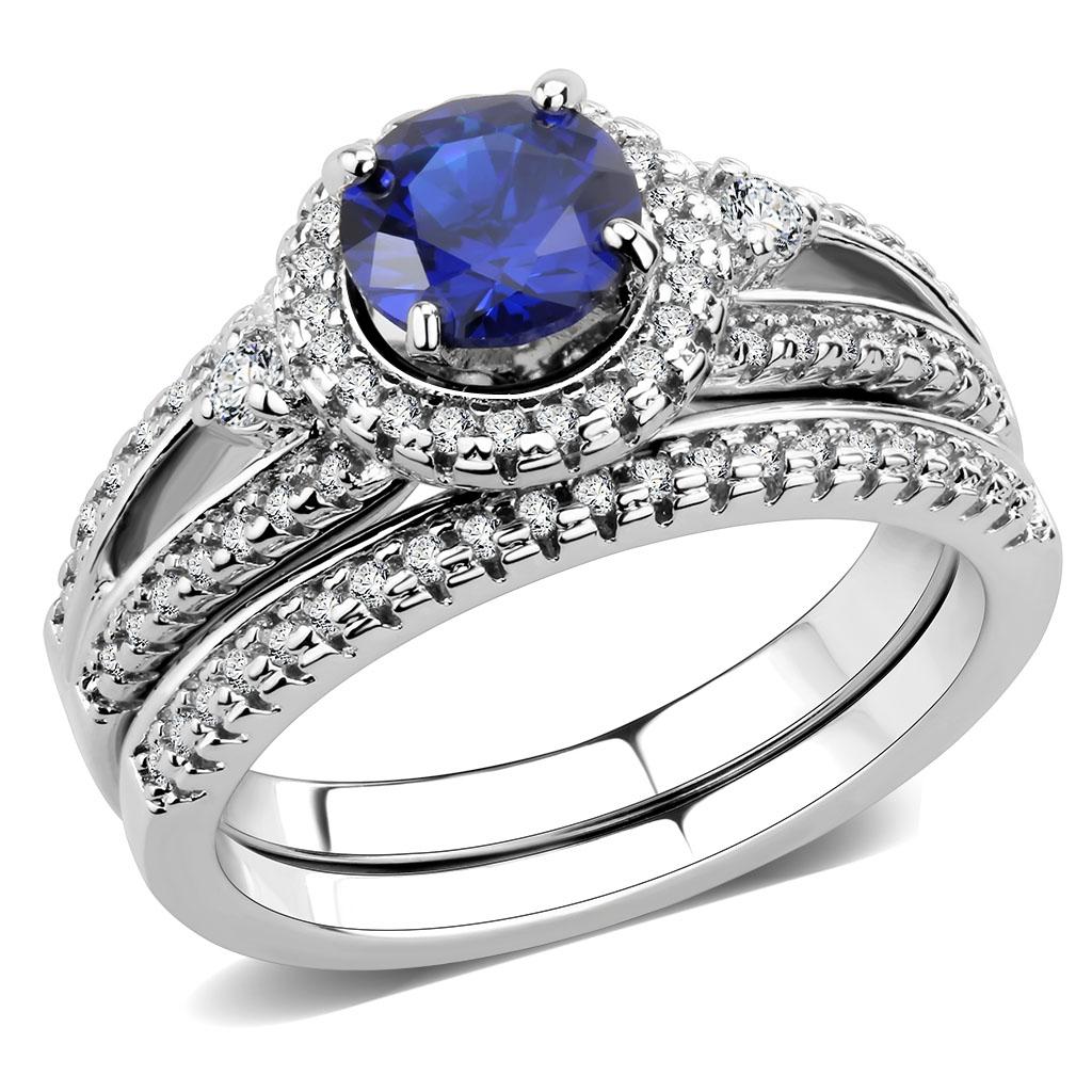 3W1598 - Rhodium Brass Ring with AAA Grade CZ  in London Blue