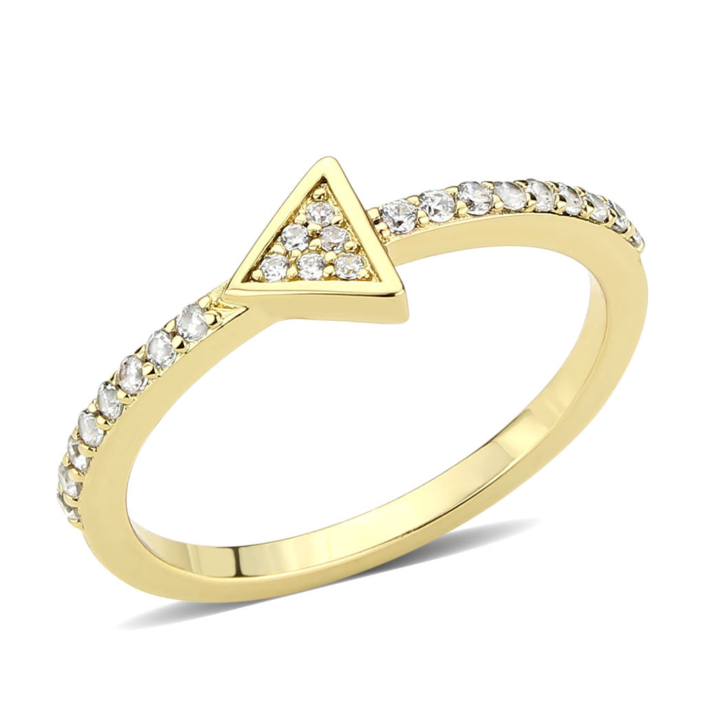 3W1615 - Flash Gold Brass Ring with AAA Grade CZ in Clear