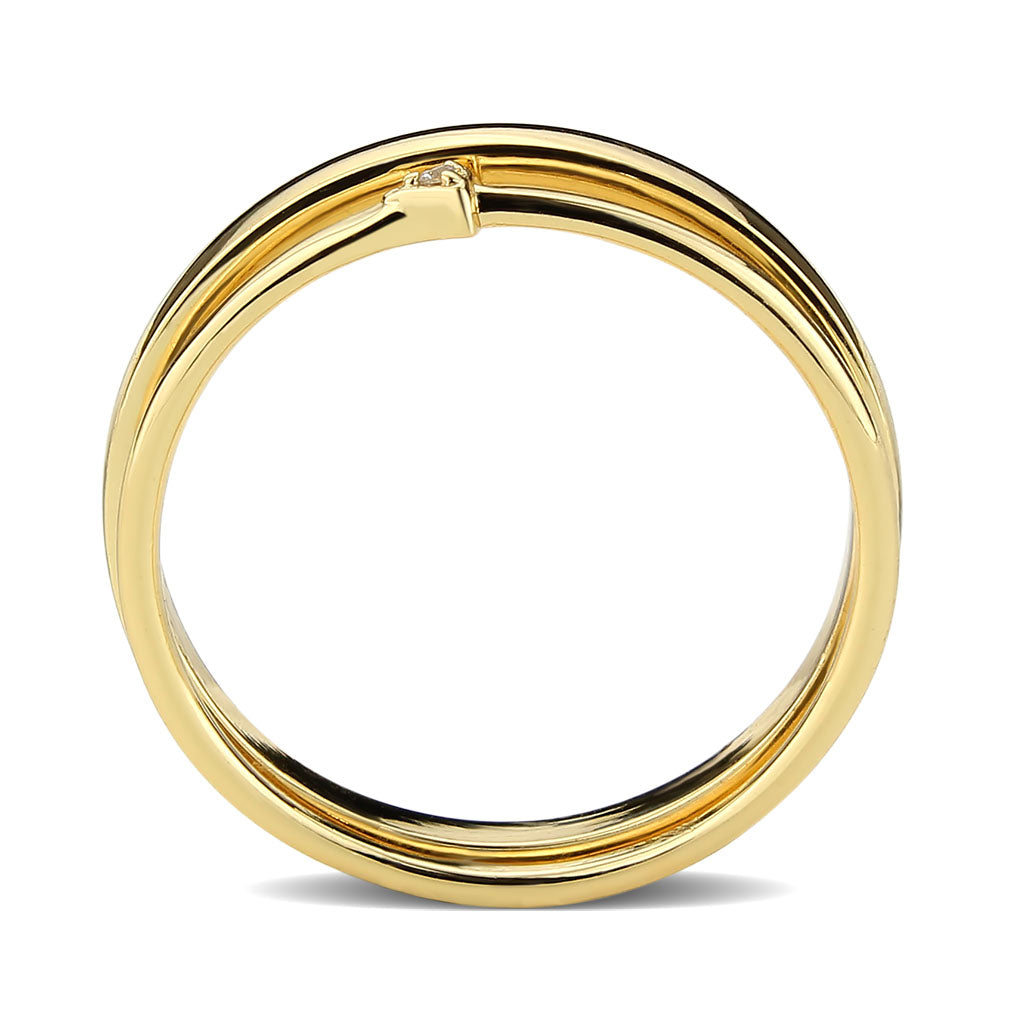 3W1624 - Flash Gold Brass Ring with AAA Grade CZ in Clear