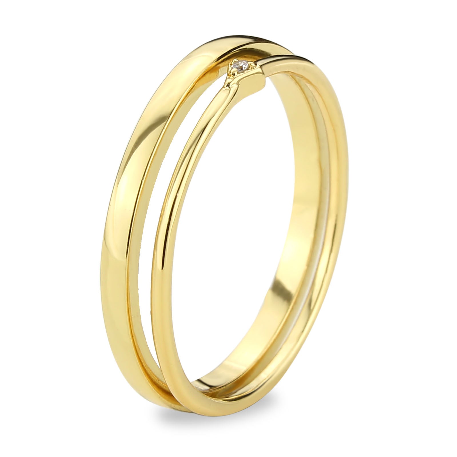 3W1624 - Flash Gold Brass Ring with AAA Grade CZ in Clear