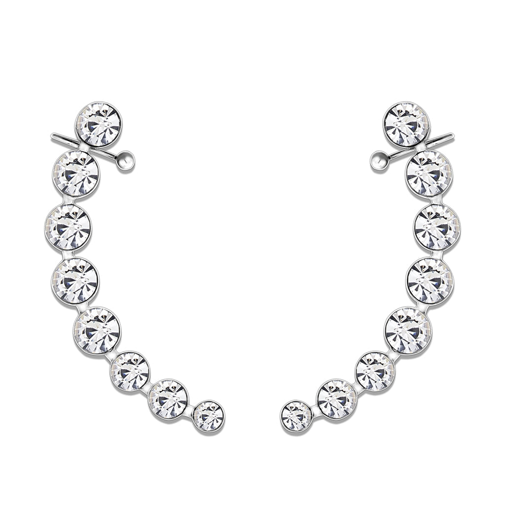 3W1635 - High polished (no plating) Stainless Steel Earring with Top Grade Crystal in Clear