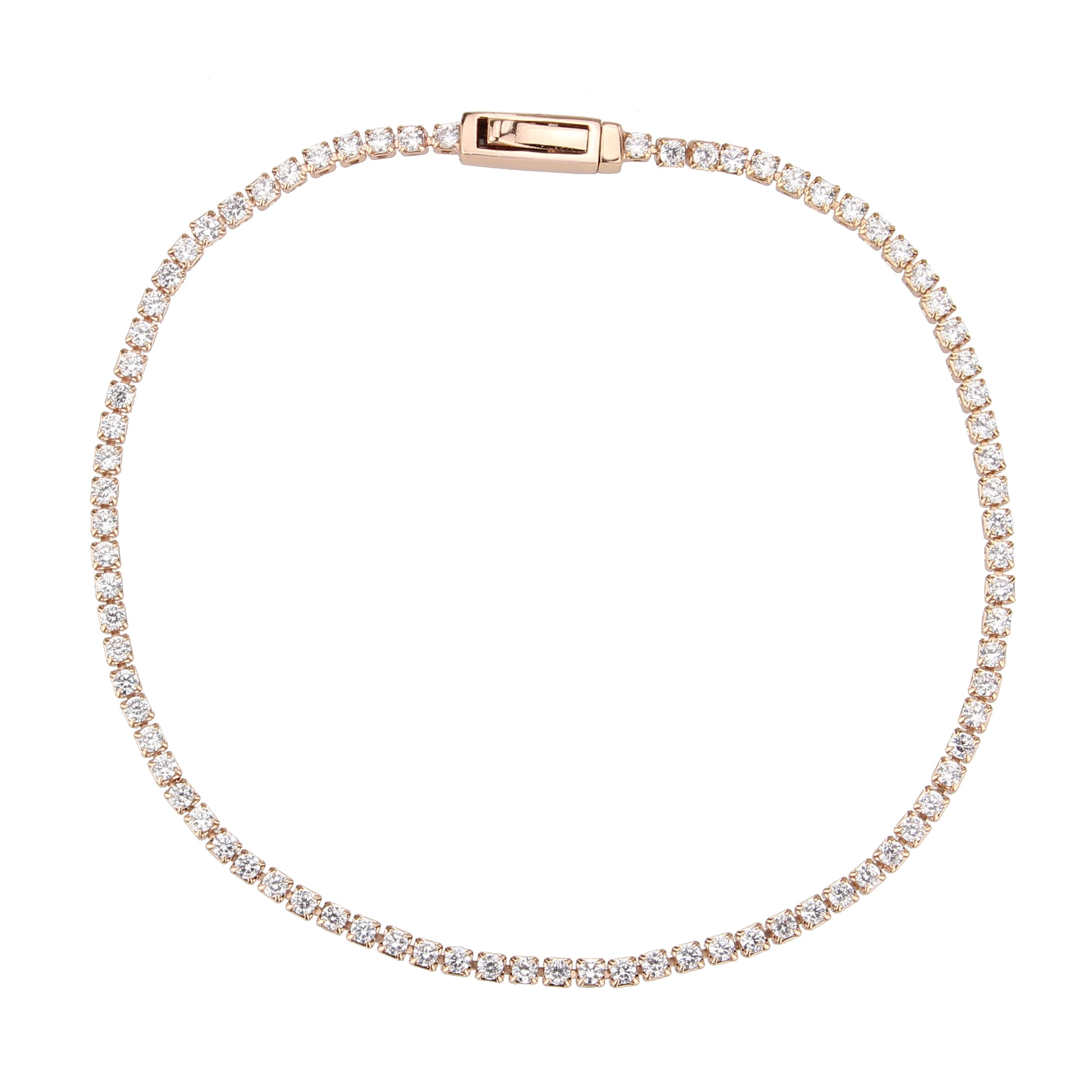 3W1681 - Rose Gold Brass Bracelet with AAA Grade CZ in Clear