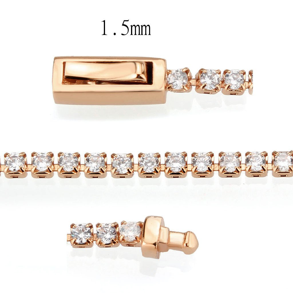 3W1681 - Rose Gold Brass Bracelet with AAA Grade CZ in Clear