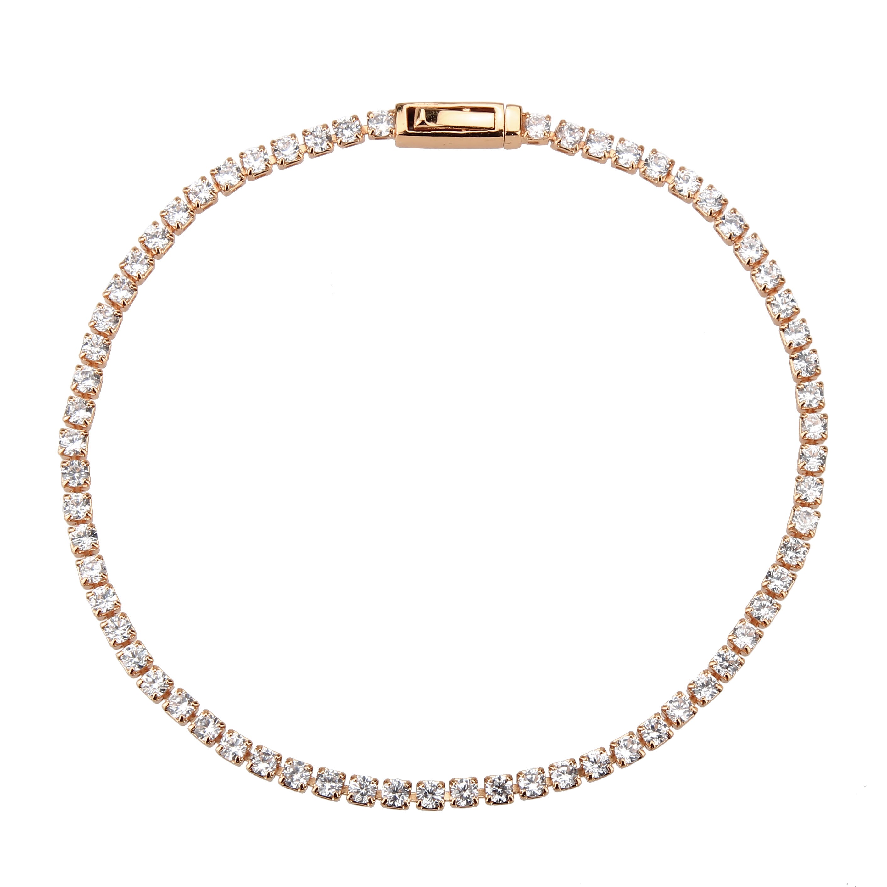 3W1687 - Rose Gold Brass Bracelet with AAA Grade CZ in Clear