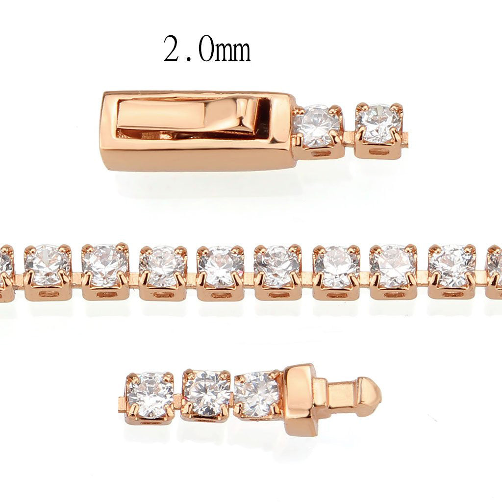 3W1687 - Rose Gold Brass Bracelet with AAA Grade CZ in Clear