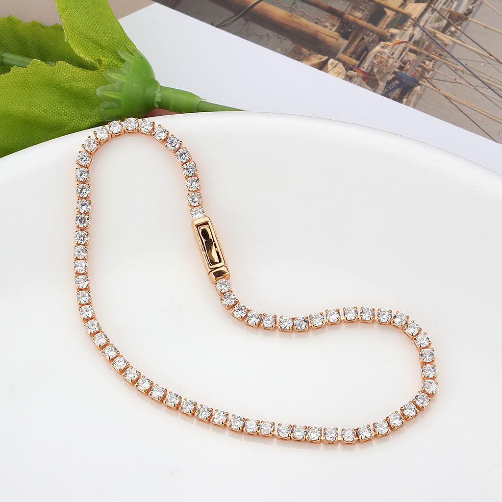 3W1687 - Rose Gold Brass Bracelet with AAA Grade CZ in Clear