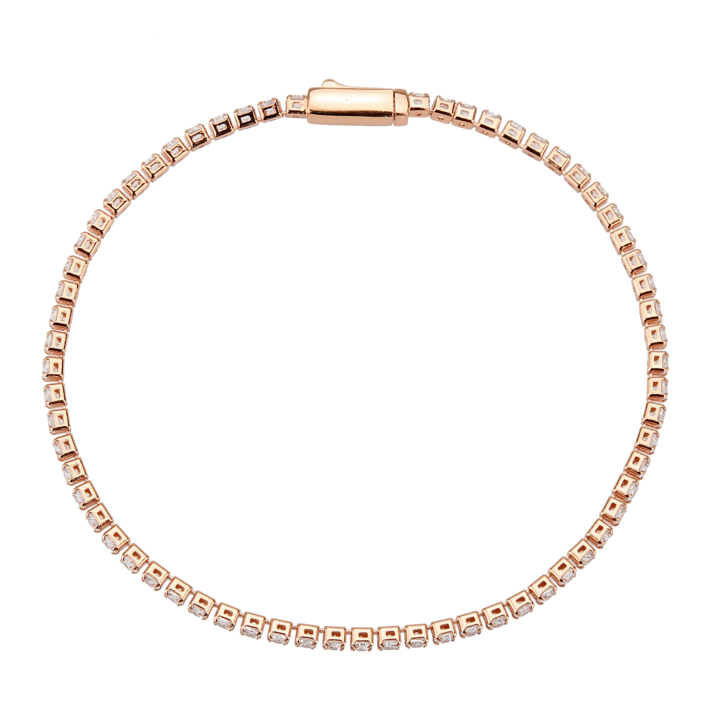 3W1687 - Rose Gold Brass Bracelet with AAA Grade CZ in Clear