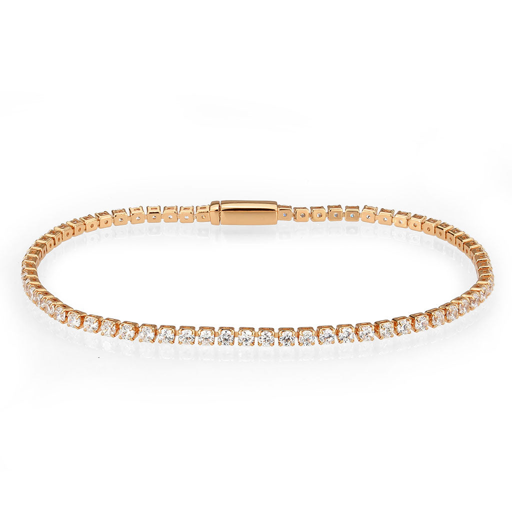 3W1687 - Rose Gold Brass Bracelet with AAA Grade CZ in Clear