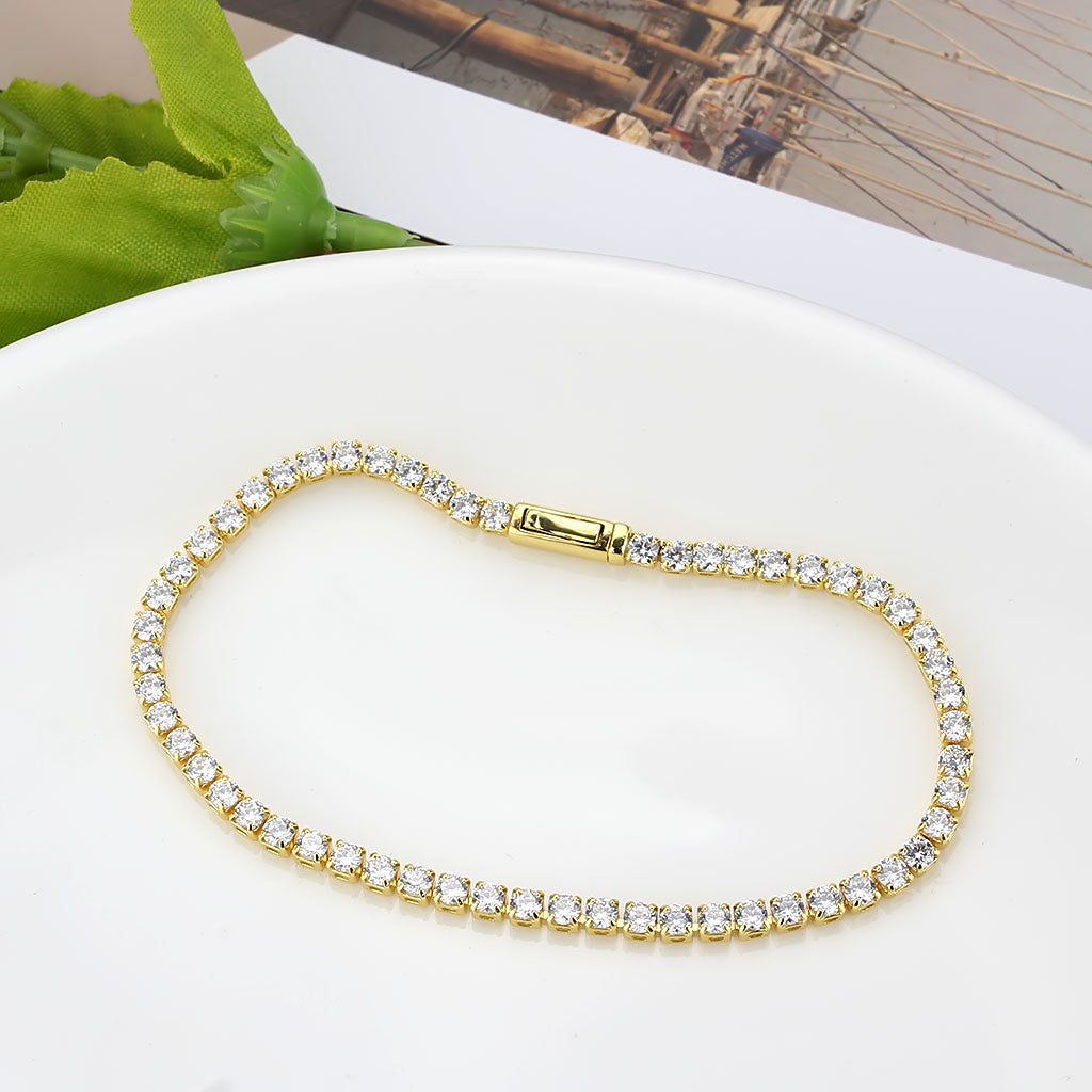 3W1689 - Gold Brass Bracelet with AAA Grade CZ in Clear