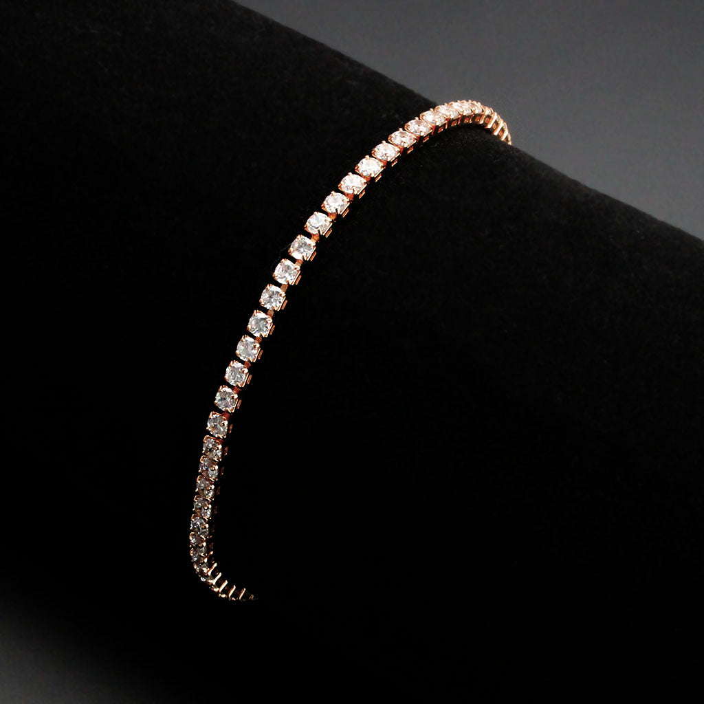 3W1690 - Rose Gold Brass Bracelet with AAA Grade CZ in Clear