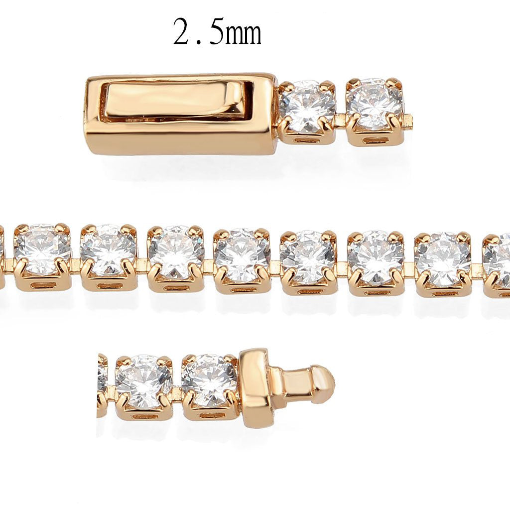 3W1690 - Rose Gold Brass Bracelet with AAA Grade CZ in Clear