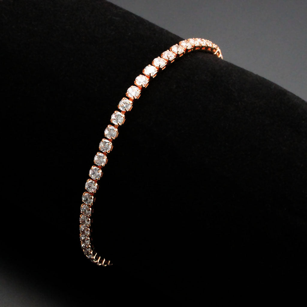 3W1693 - Rose Gold Brass Bracelet with AAA Grade CZ in Clear