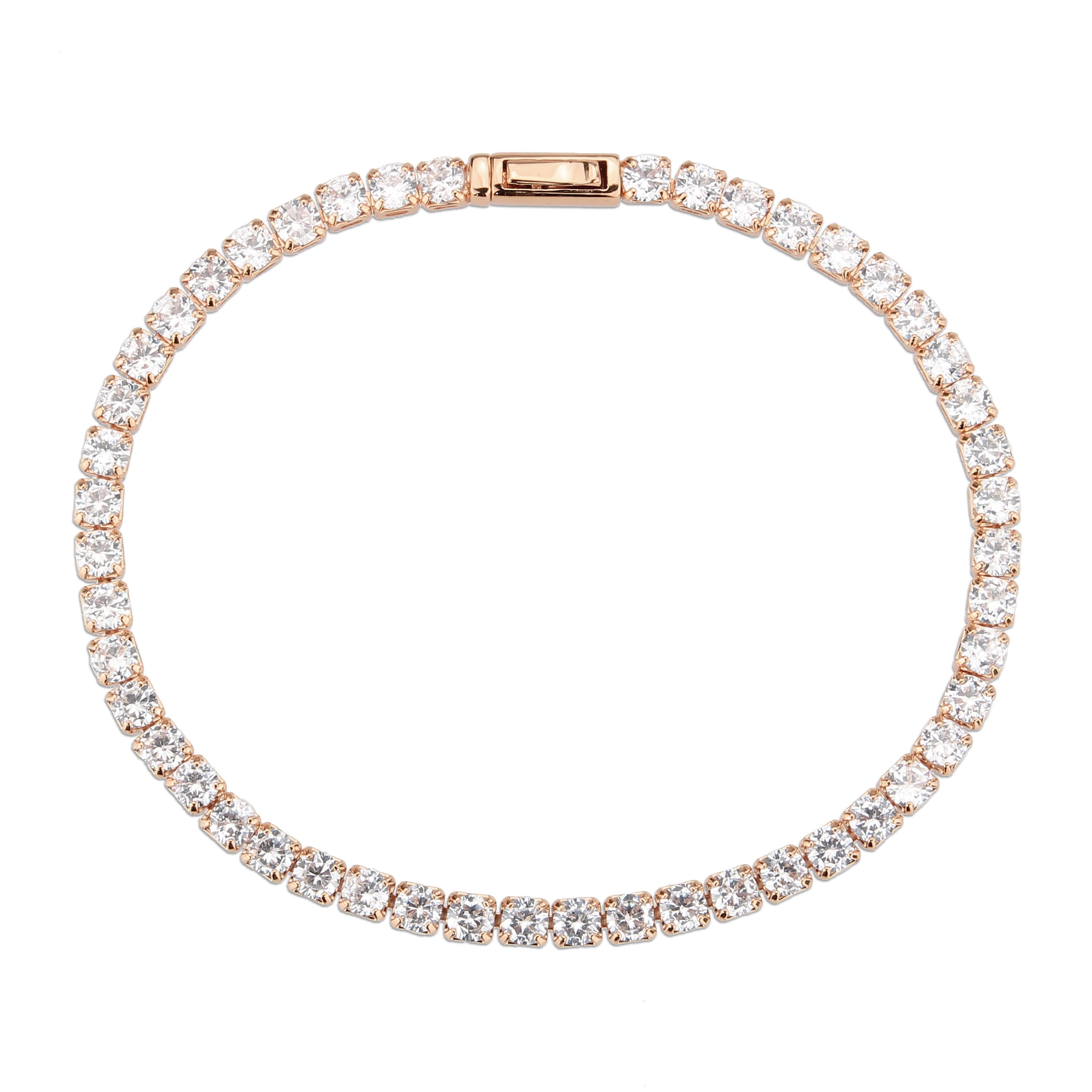 3W1693 - Rose Gold Brass Bracelet with AAA Grade CZ in Clear