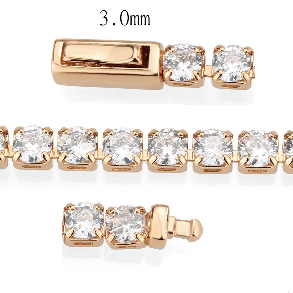 3W1693 - Rose Gold Brass Bracelet with AAA Grade CZ in Clear